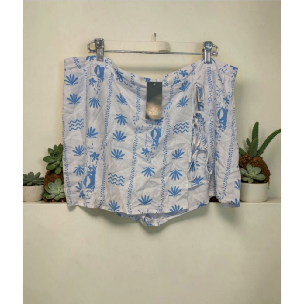 Wild Fable Blue White Wrap Skort 1X Linen Blend Mini Skirt Shorts Plus Size
